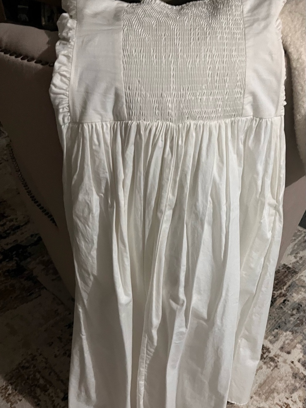 Strapless White Ruched Bodice Gathered Skirt Dress - Picture 3 of 5